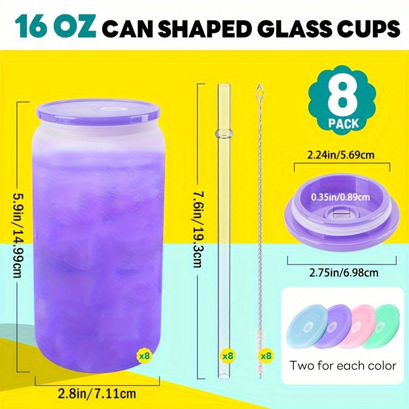 Of 8/12 Frosted Sublimation Glass Cups, 16 Oz Borosilicate Can Tumblers with Acrylic Lids, Suitable for Juice, Soda, And Iced Coffee