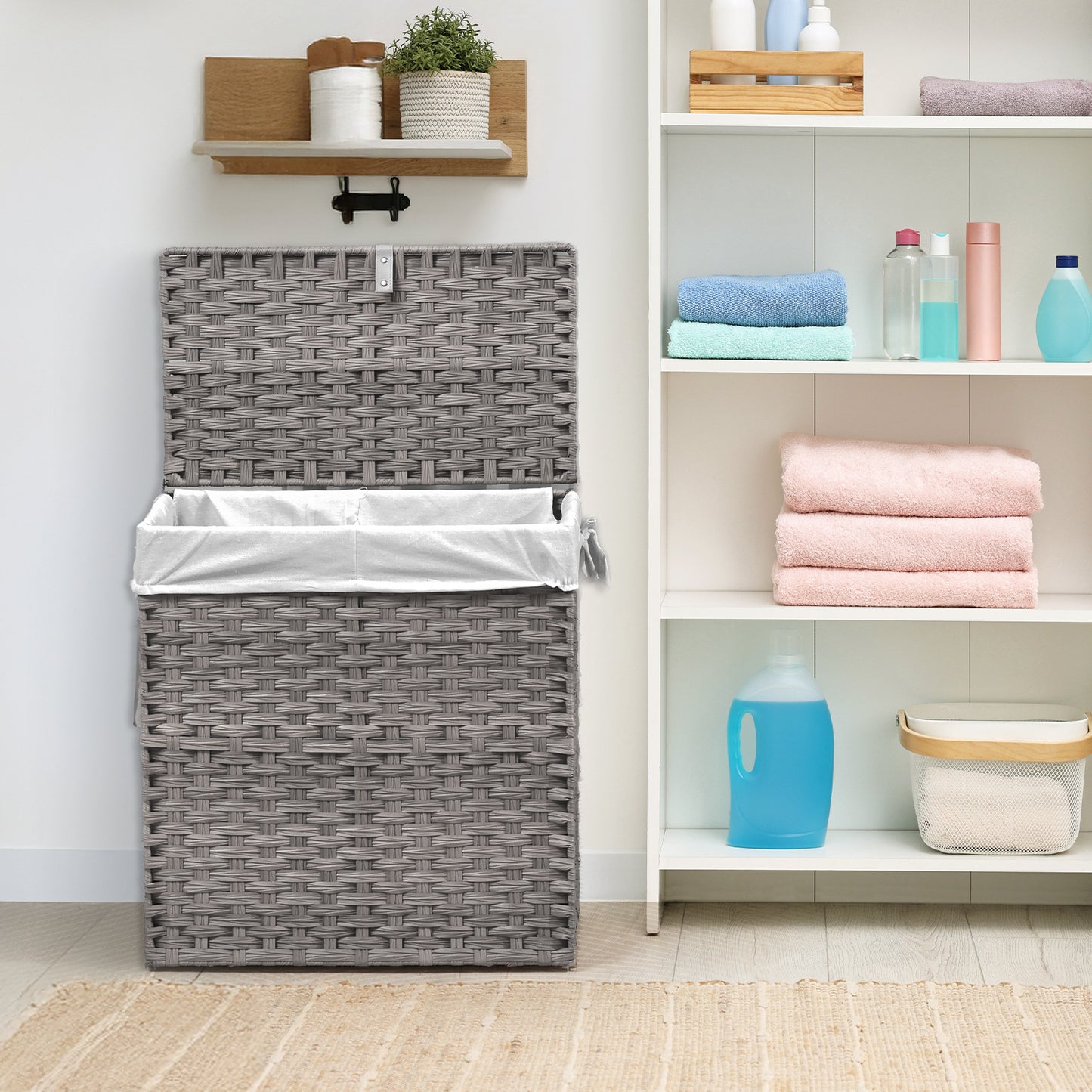 MCQ Sturdy & Stylish Laundry Hamper – Large Capacity Collapsible Rattan Storage Box with Lid Handles and Removable Liner, Sturdy Portable Woven BasketFoldable, Breathable for Home & Dorm