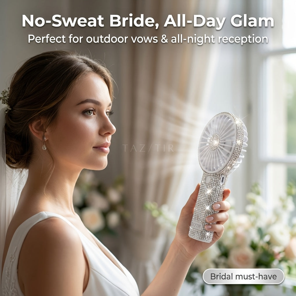 TAZTIR USB Rechargeable Mini Fan, Portable Diamond-style Handheld, Exquisite Battery Life, Suitable for Wedding, Outdoor, Desk, Travel, Valentine's Day Gift, Mother's Day Gift