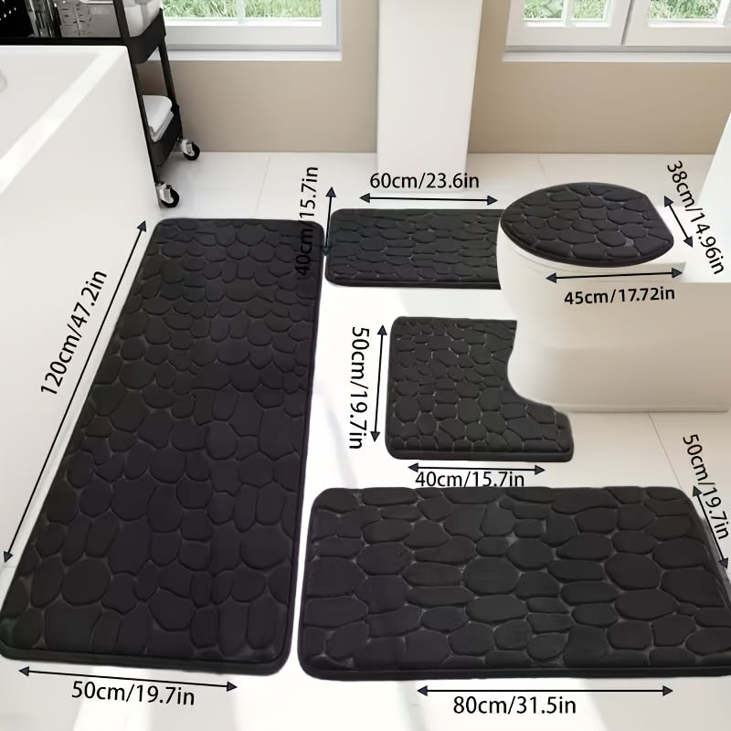 5pcs Luxury Memory Foam Bathroom Rug Set - Plush, Non-Slip, Super Absorbent Mats - Suitable For Sink, Bathtub, Shower, And Toilet - Machine Washable, Quick-Drying, Luxurious, Soft And Absorbent Sponge Bathroom Mat Set (Black, Gray, Pink, Beige)