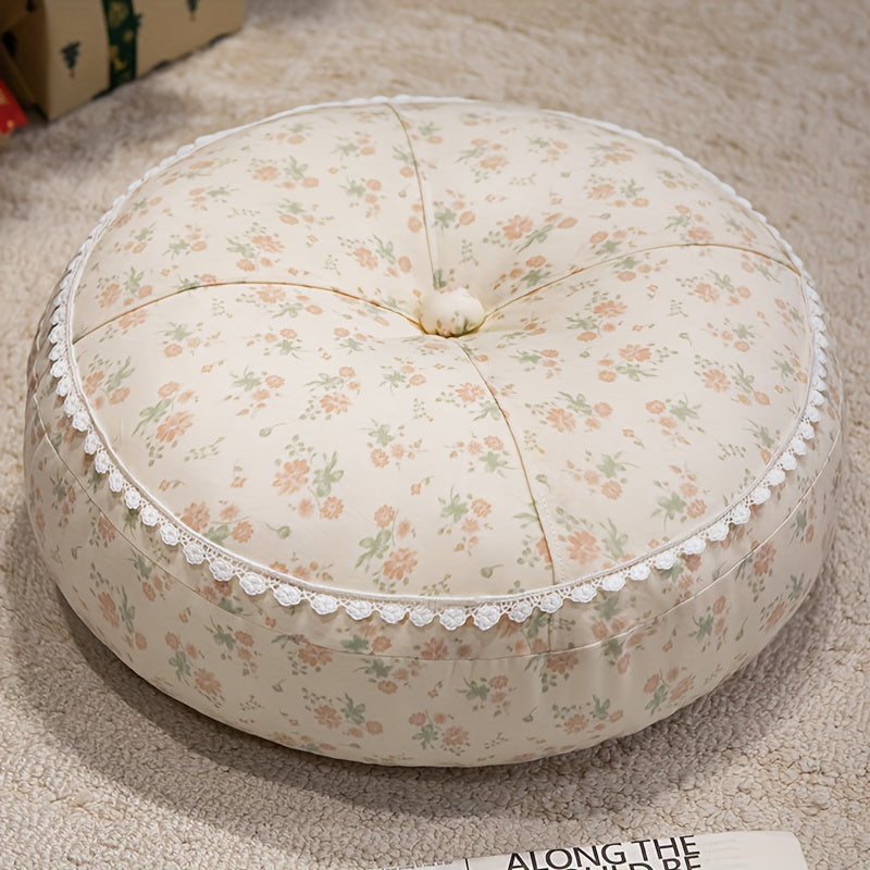 Fresh And Easy Floor Cushion And Backrest Pillow, Tatami Seat Cushion, Home Living Room And Bedroom Window Seat Cushion, Floral Round Floor Cushion for Reading And Meditation in The Living Room, Rustic Style Floral Pillow And Round Floor Cushion