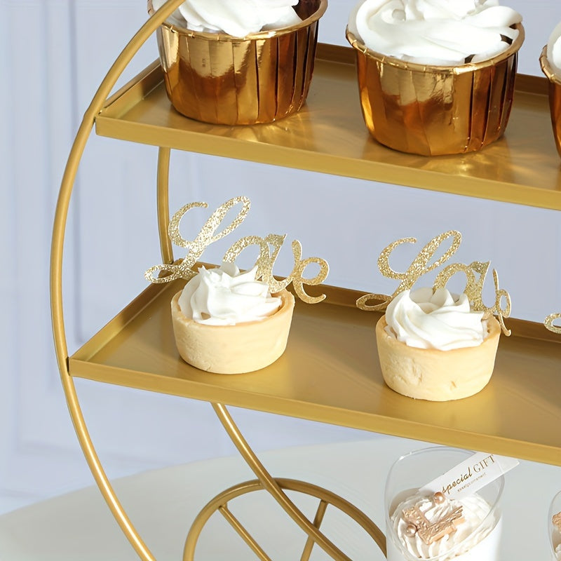 Golden Round Cupcake Display Stand, Bottle Milk Storage Rack with Crown Handles, Biscuit Tray for Wedding Decoration, Birthday Party