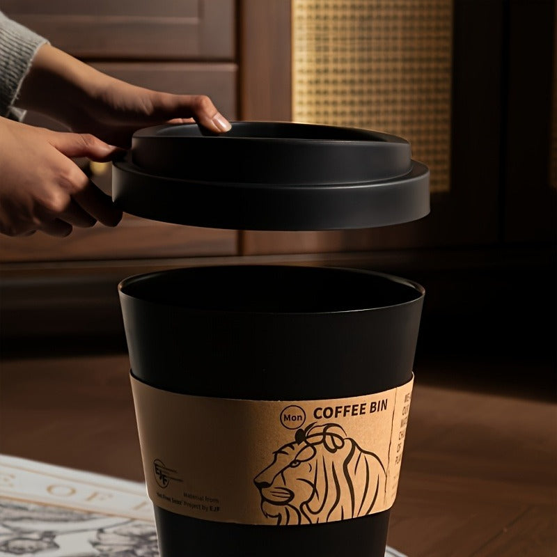 Lion Desktop Trash Can with Lid – Odor-Sealing Compact Garbage Container, Modern Decorative Waste Bin for Home Office, Bathroom, Bedroom & Desk, White or Black Lion Design