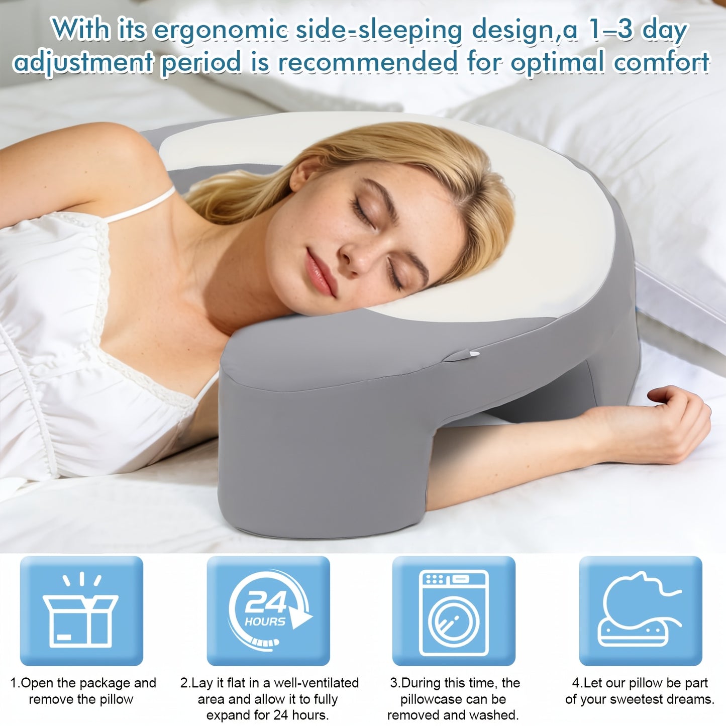 Ergonomic Cervical Pillow C-Shaped Neck Support Side Back Sleepers