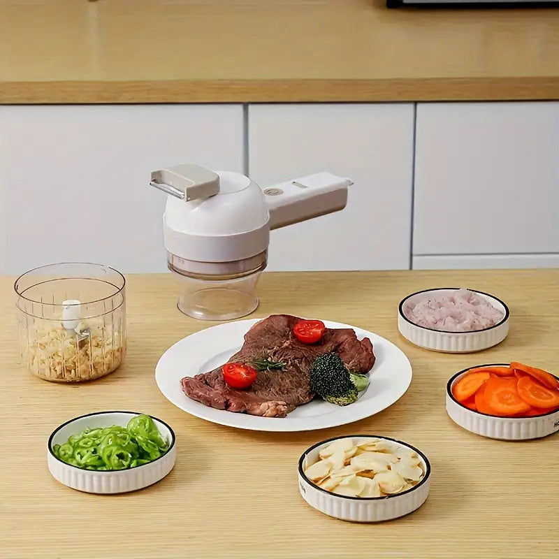 Multifunctional Electric Food Processor with Chopper/Cleaning Brush/- Portable Mini Slicer and Chopper, Easy to Clean, Suitable for Chopping Garlic, Onions, Celery, Etc.- USB/Battery Powered, Rechargeable Battery, Essential Kitchen Gadget