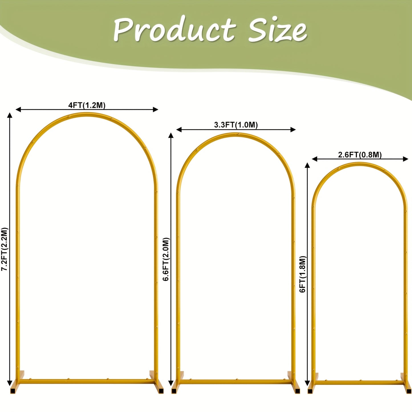 for party Packs Metal Arch Backdrop Stand Golden Wedding Arch Stand Set Of 3 (7.2ft/6.6ft/6ft), Square Arch Frame For Party Packs, Birthday, for party, Graduation, Ceremony Decoration, Thanksgiving Gifts, Halloween Gifts