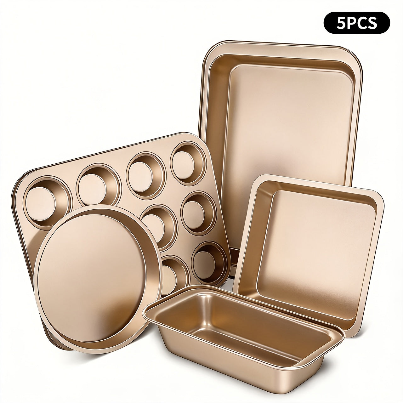 Nonstick Bakeware Set, Stackable Space-Saving Design Includes Round & Square Pans, Waffle Tray, Cookie Sheet, Baking Pan, Dishwasher Safe, 2pcs Round Pans Or 5/10pcs Set