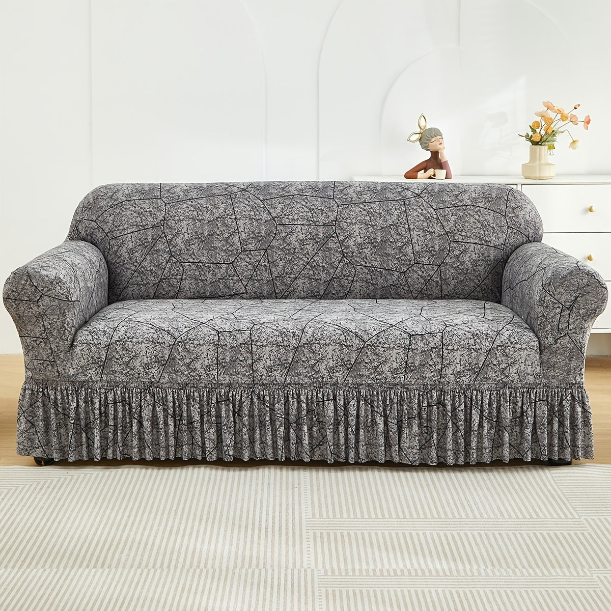 XM-Mirelitho 1pc Printed Elastic Skirt Sofa Cover Living Room Sofa Protective Cover