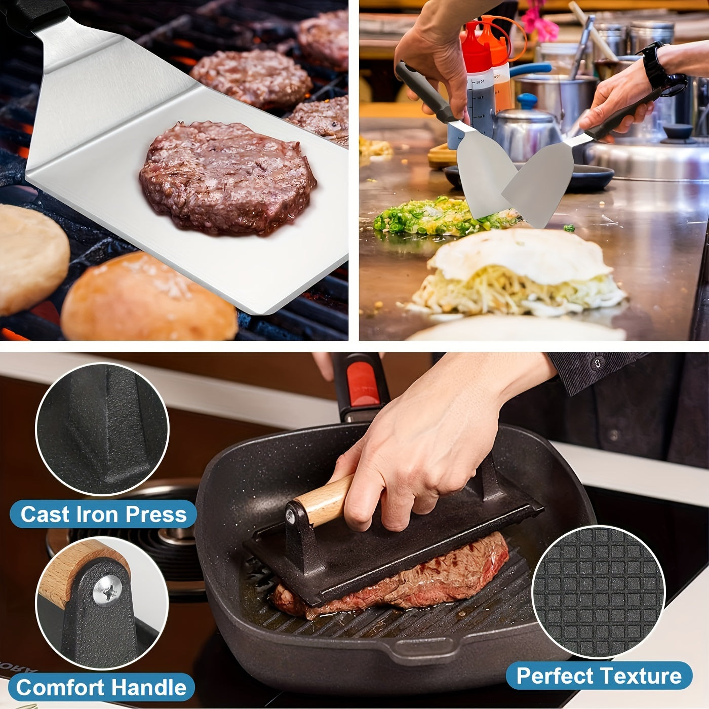 34PCS Griddle Accessories Kit, Flat Top Grill Accessories Set, Grill Spatula Set With Enlarged Spatulas, Basting Cover, Scraper For Outdoor Barbecue
