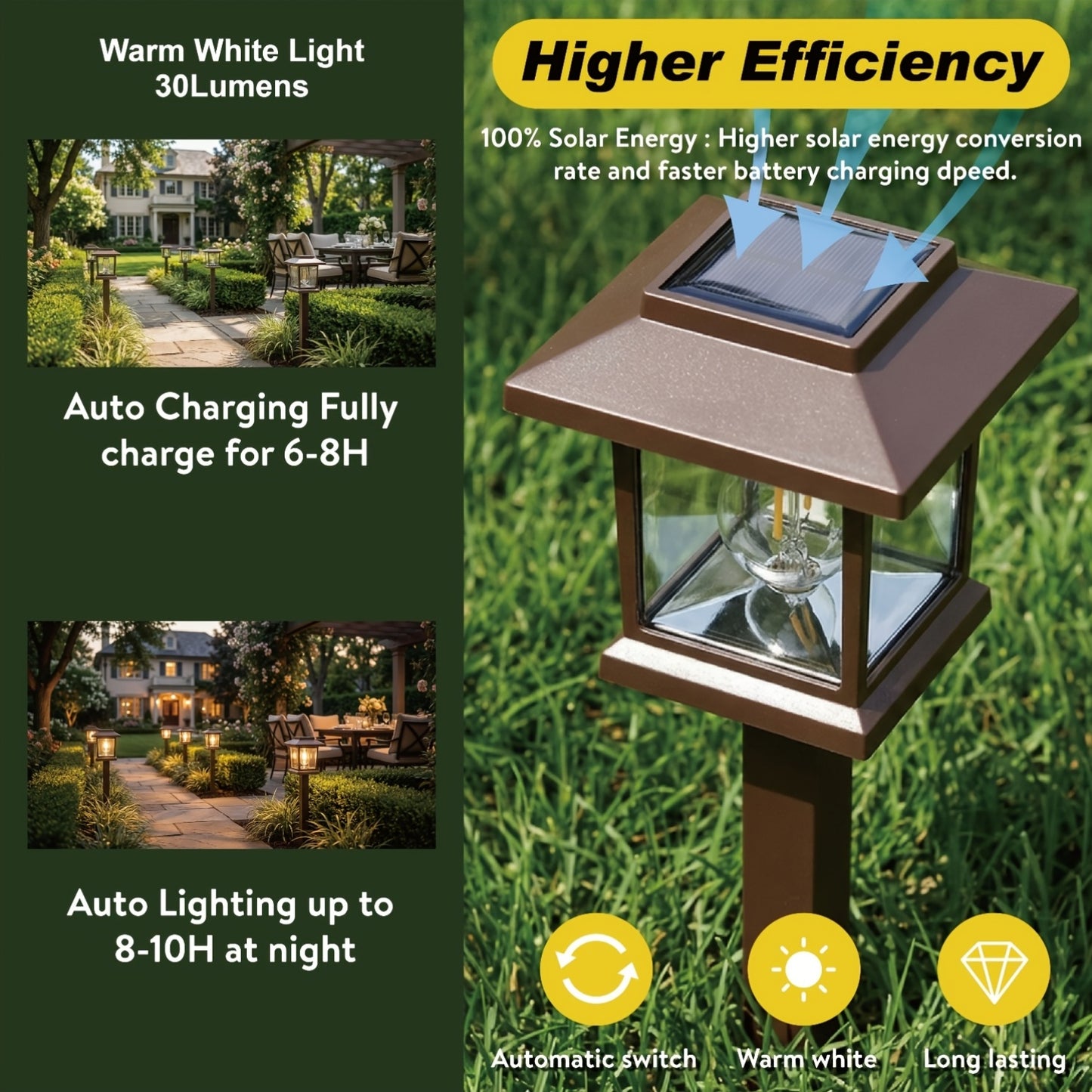 Solar Pathway Lights Outdoor, Black/Brown Upgraded LED Waterproof Solar Lights Outdoor, Up to 12Hrs, Auto On/Off, Garden Decor for Yard, Driveway, Walkway, Warm White