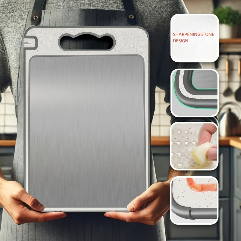 Stainless Steel Double-Sided Chopping Board with Mesh Design - Scratch-Resistant, Non-Slip Wrap, Dishwasher Safe, Perfect for Holiday Meals & Everyday Kitchen Use, Kitchen Cutting Board, Catering Service Tools And Tableware
