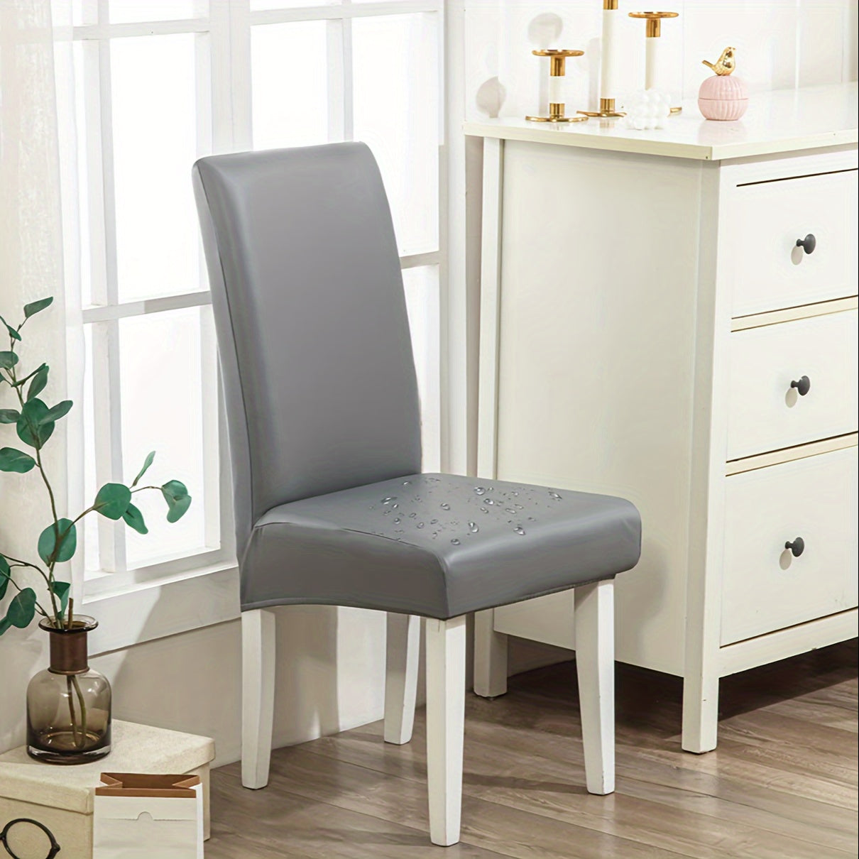 4/6pcs/set 100% Waterproof PU Leather Dining Chair Slipcover Solid Waterproof And Oilproof Stretch Dining Chair Protector Cover, Universal Chair Covers for Dining Room Kitchen Hotel Home Decor