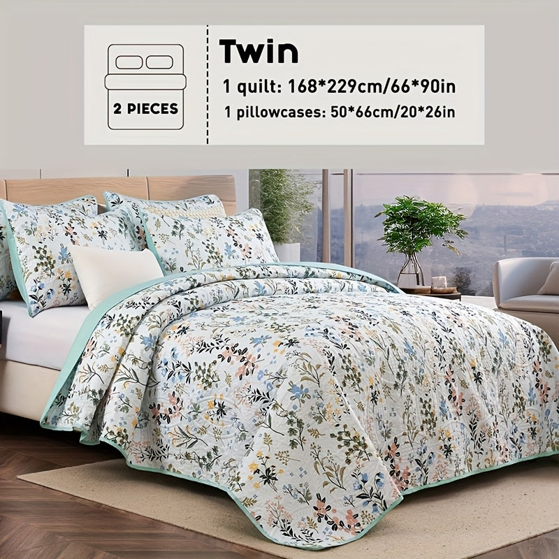 2/3pcs Floral Comforter Quilt Set Queen King Full Twin Size, White/Grey Soft Microfiber Reversible Bedding Sets Blanket Bed Cover Mother Father Day Gift, Botanical Quilted Bedspread Lightweight Coverlet Set With Shams For Winter Spring Summer Autumn