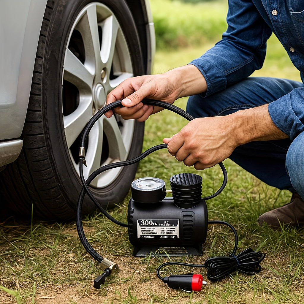 12V Car Tire Inflator Pump 300PSI, Portable Air Compressor for Car Truck Motorcycle Bike Tires, No Battery Needed, Metal Body Compact Design, Digital Pressure Gauge, Emergency Tire Pump for Sports Balls