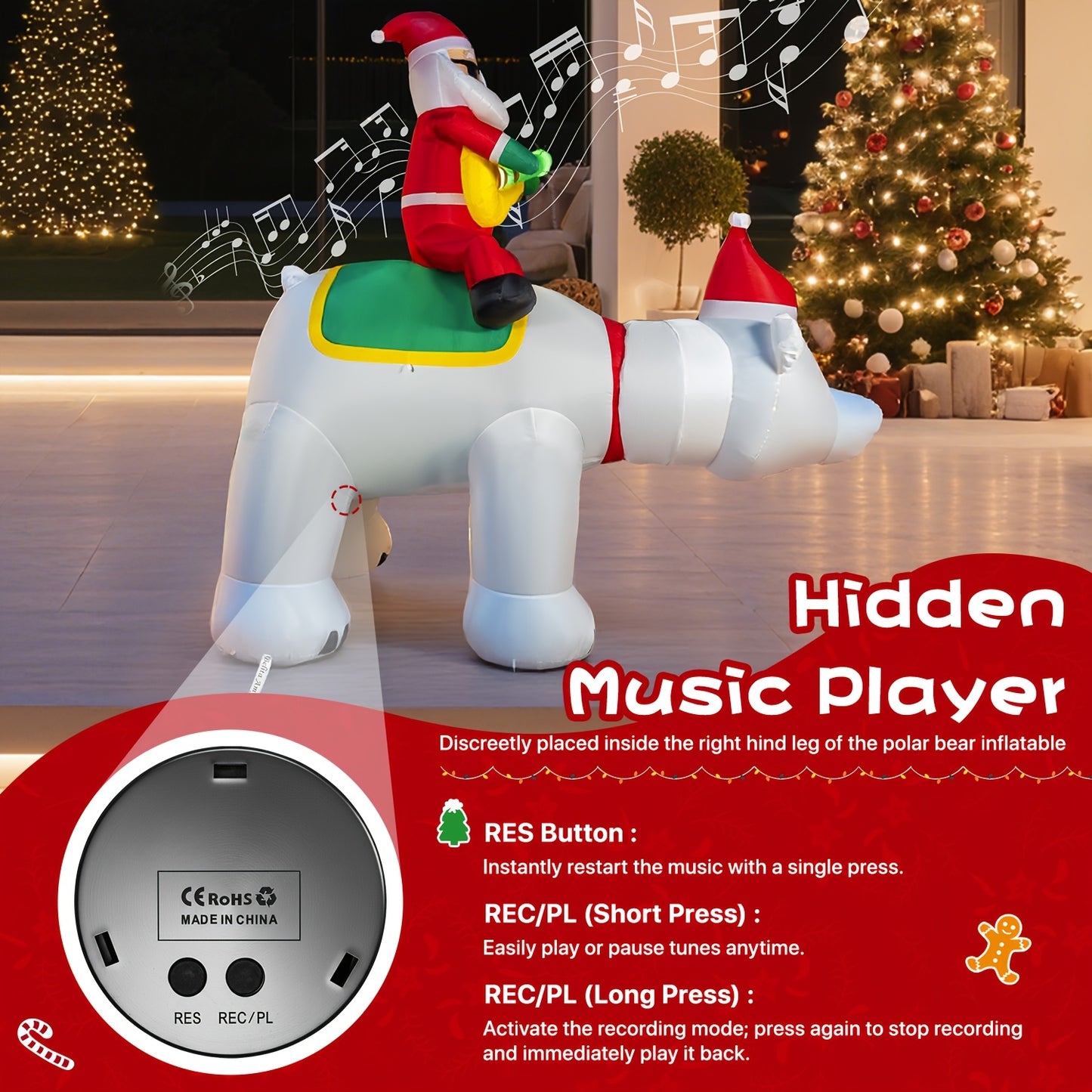 Christmas Inflatable Decoration with LED & Music – Head-Shaking Santa Claus on Polar Bear or Snowman, 7FT Blow Up Yard Decor with Recording Function, IP55 Outdoor Garden Lawn Party
