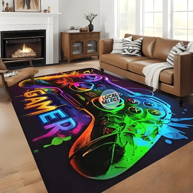 Large Gaming Area Mat - Cyberpunk Controller Design Mat for Game Room, Non-Slip Backing, Easy-Clean Surface - Perfect for Teen Boys, eSports Setup, Birthday/Graduation Gifts - Durable Polyester Mat for PC, Console, Streaming Setup - Modern Gamer Decor, Es