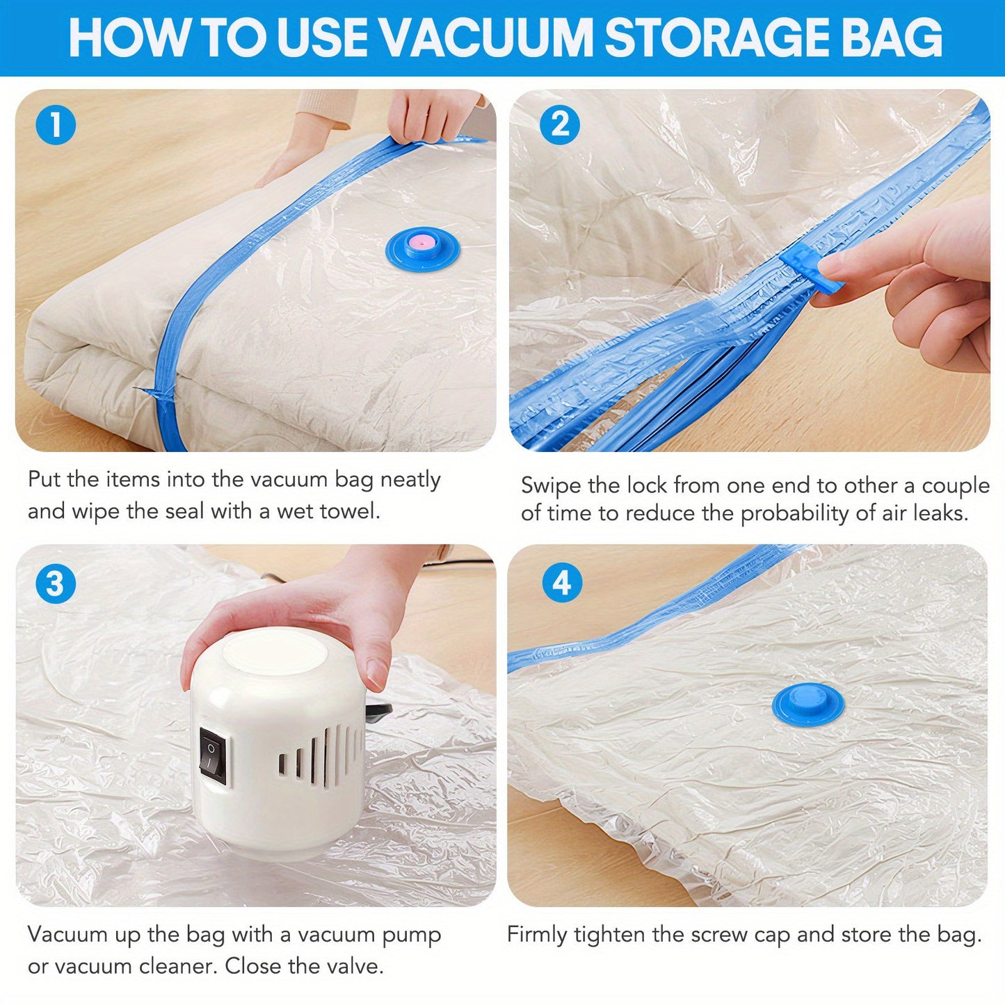 Vacuum Storage Bags 16pcs with Electric Pump – Space Saver Compression Bags for Clothes, Bedding, Pillows, Quilts, Blankets, Travel & Luggage (7 Small, 6 Medium, 3 Large)