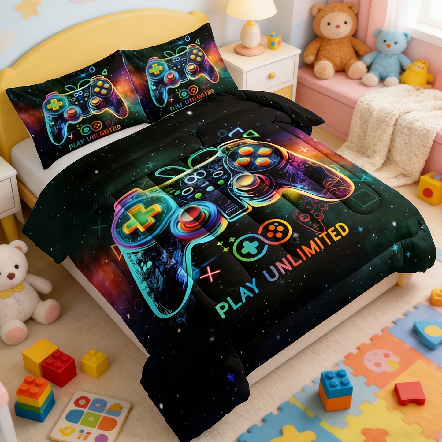 Tog 3 3pcs Kid Super Soft Breathable Leisure Game Handle Thickening Quilt Set (1 Comforter +2 Pillowcases Without Pillow Core), Contains Padding 180Gsm Quilting Soft Ventilate Digital Printing Bedroom Dormitory At Home