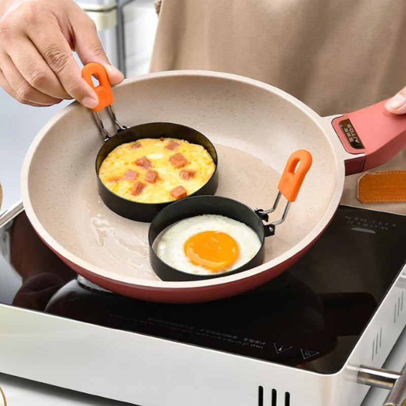 Professional Egg Ring & Pancake Ring Set - Heavy-Duty Non-Stick Breakfast Cookware with Orange Silicone Handle, Round Griddle Shapers for Omelettes, Sandwiches, Pancakes - Even Heating, Easy Flip & Clean, Durable Kitchen for Home & Commercial Use
