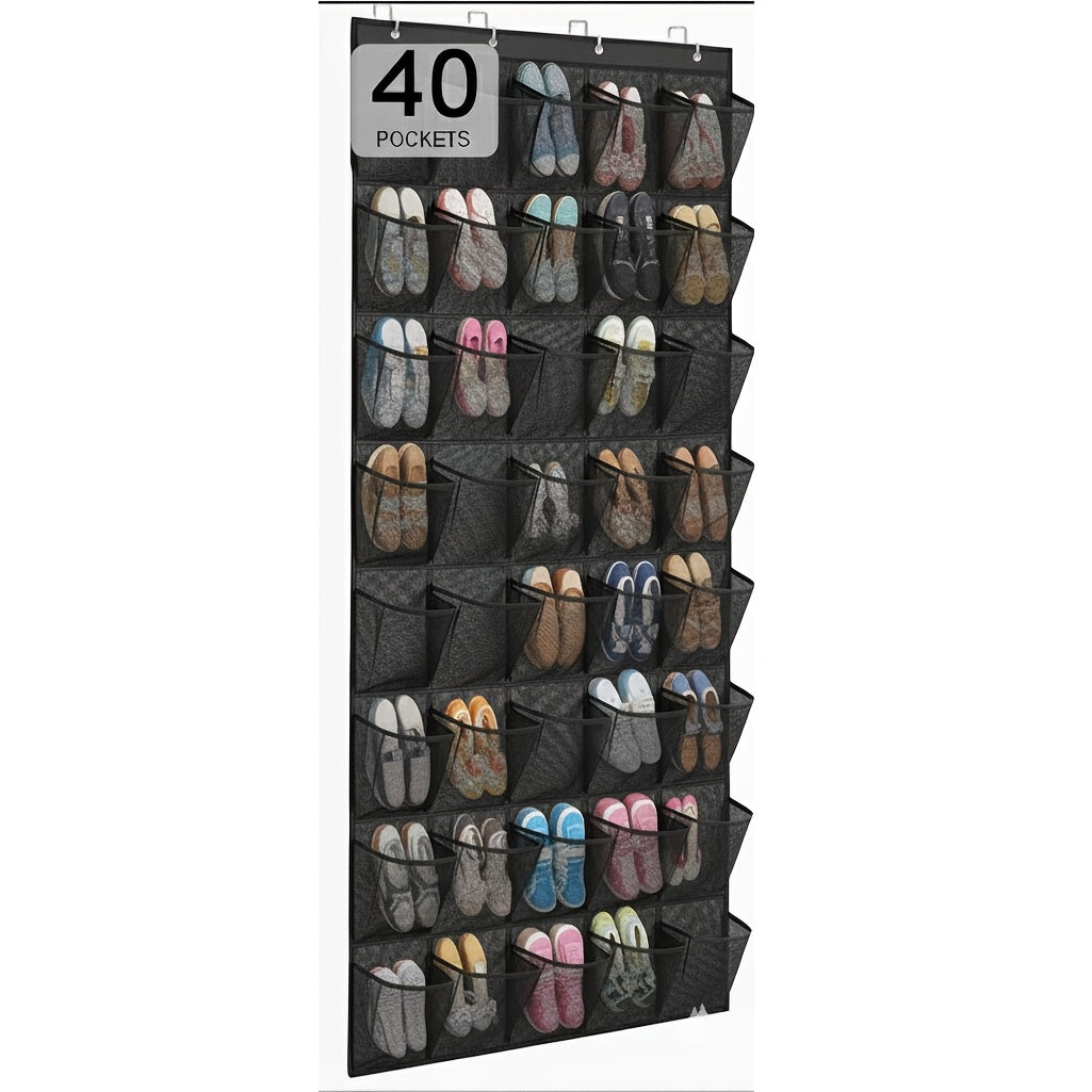 40-Pocket Over-The-Door Shoe Storage Solution with 4 Hooks - Durable Fabric Organizer for Saving Space in Closets And Entrances