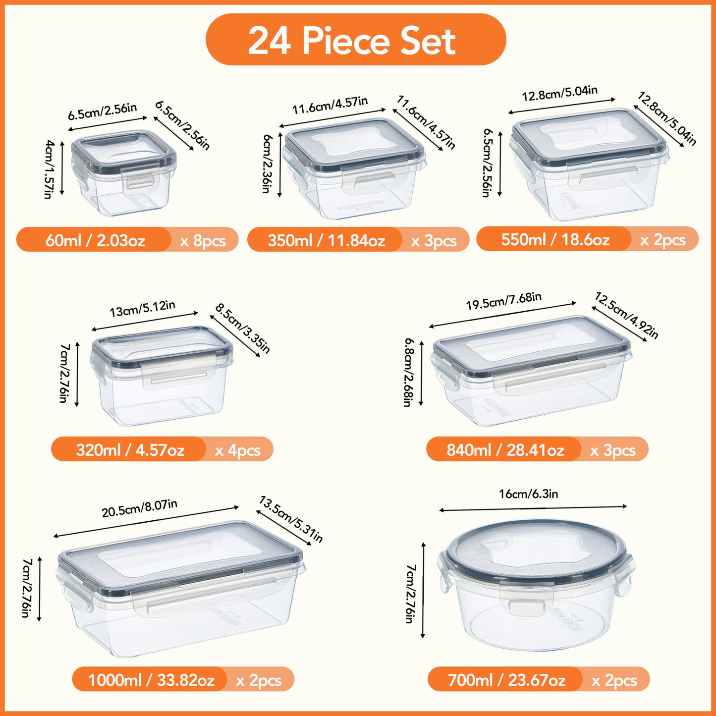 48/24/12-Piece Food Storage Container Set, Fresh-Keeping Containers with Easy-Lock Lids, 24/12/6 Lids + 24/12/6 Containers - Airtight Plastic Containers, Suitable for Pantry, Travel, Outdoor Picnics, Kitchen Organization, Includes Labels and Markers