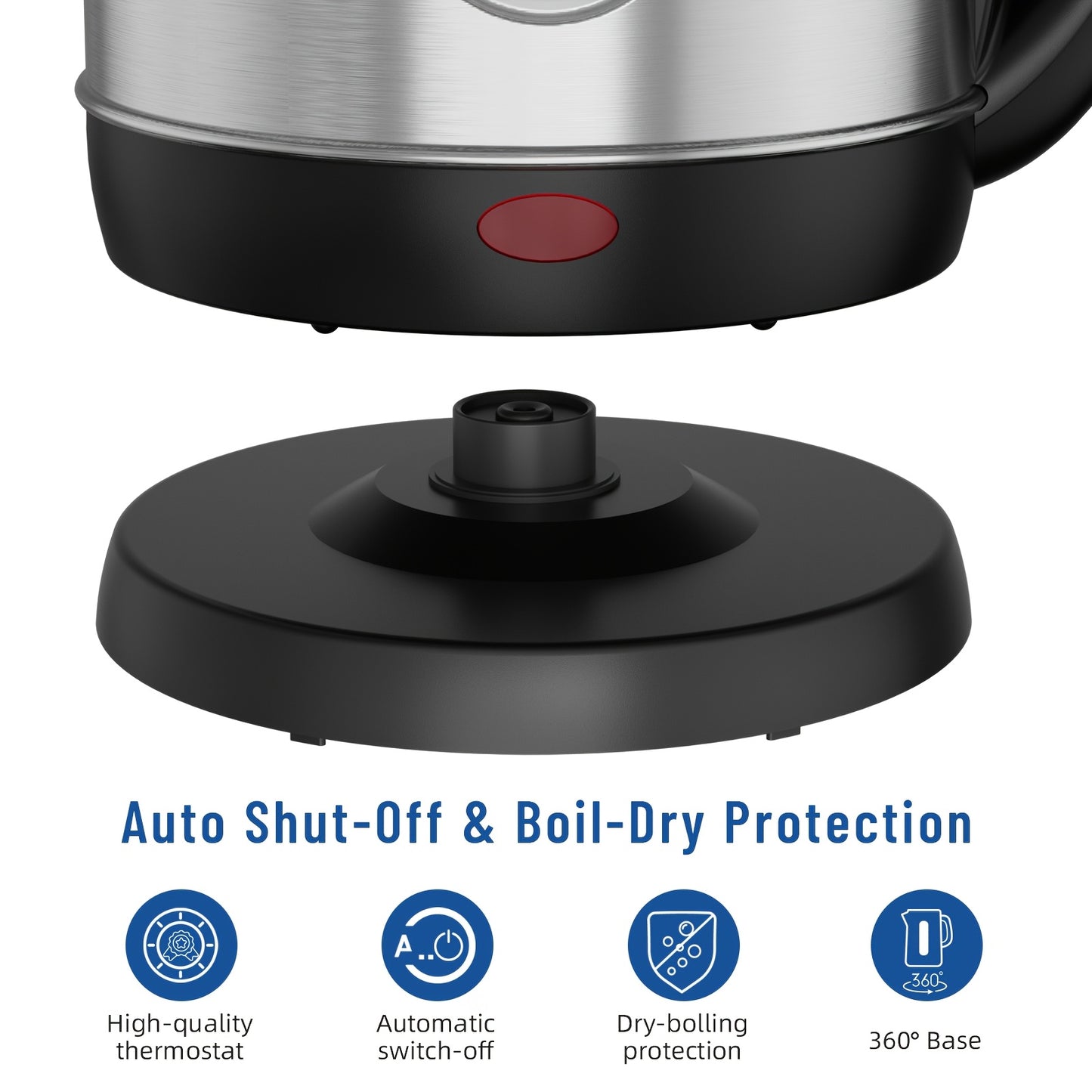 Electric Kettle 1200W Fast Boiling 1.8L Stainless Steel BPA-Free Auto Shut-Off Boil-Dry Protection 360 Swivel Base for Coffee Tea Kitchen Camping Office Home