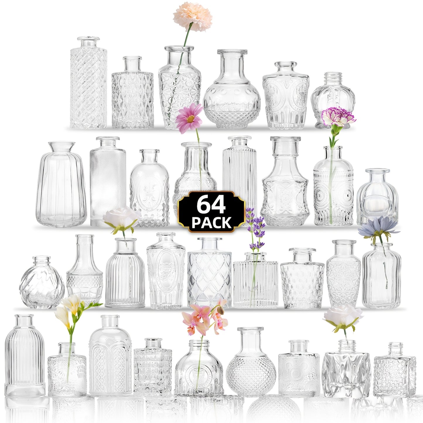 12/24/64pcs Glass Bud Vases In Bulk, Small Vases for Centerpieces, Flower Vases for Rustic Wedding Home Table Decorations Banquet Party Festival Wedding Home Restaurant Table Decor, Aesthetic Room Deco, for Halloween And Christmas