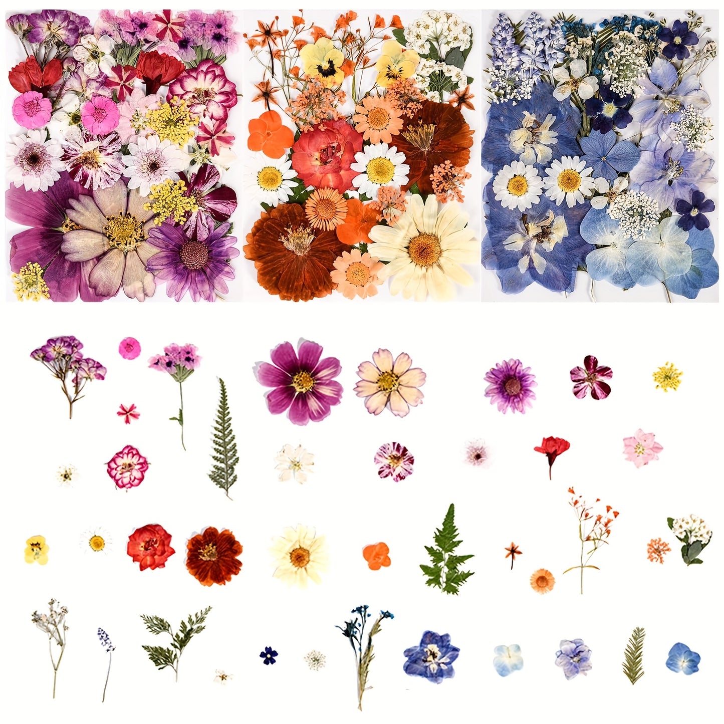 110pcs Vibrant Dried Flowers And Leaves Set - Nature-Inspired Decoration Kit for DIY Crafts, Phone Case, Resin Jewelry, Candles, Scrapbooking And More