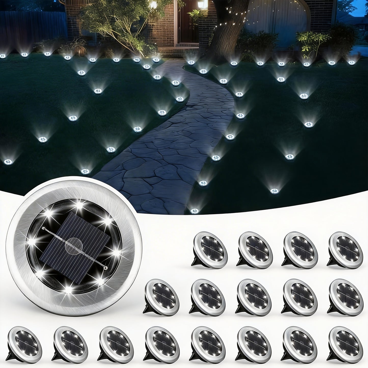 Solar Ground Lights, Outdoor LED Path Lights, Courtyard, Lawn, Driveway Underground Lights, White Light, Stainless Steel, Waterproof And Dustproof