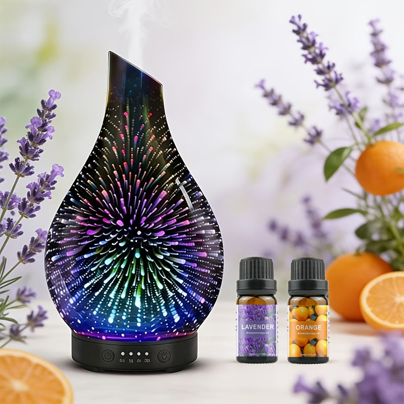 Essential Oil Diffuser Diffuser- 4.06 oz Glass Ultrasonic Cool Mist Oil Diffuser, Quiet with Waterless Auto Shut-Off, 4 Timer Setting, 7 Colors Night Light for Home (Silver)