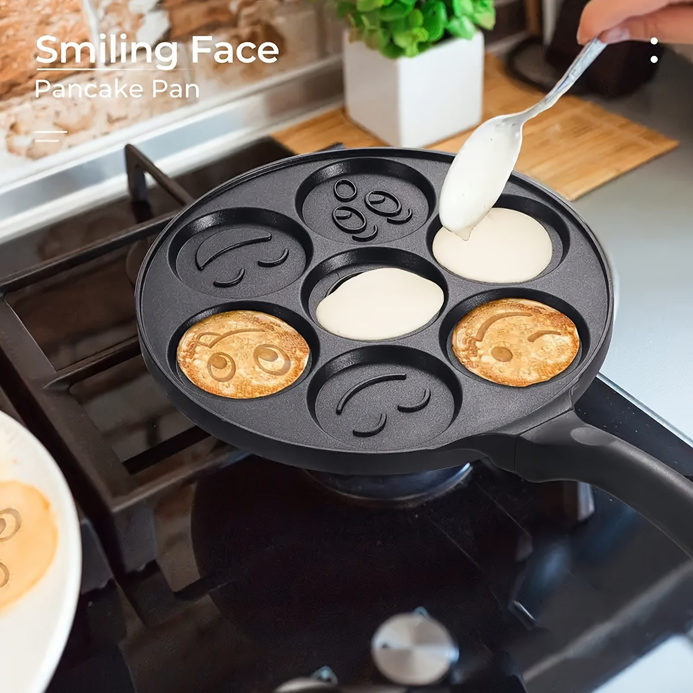 7-hole Non Stick Pancake Baking Tray - joyful Face Design, Adding Fun to Food, Suitable for Frying Eggs And Bacon, Providing A Comfortable Morning Cooking Experience for Families And Friends - Easy to Clean, 2025 Christmas New Kitchen Cooking Tool