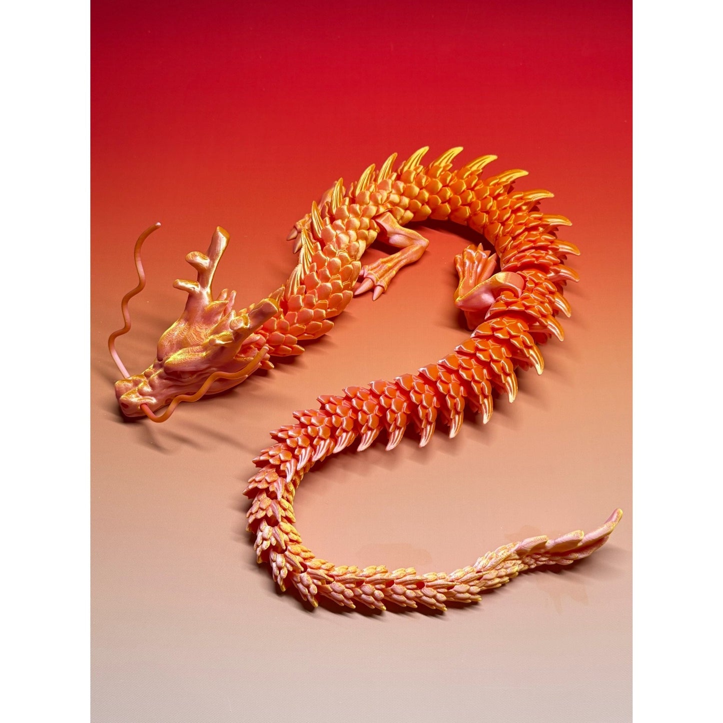 3D Printed Articulated Dragon Figurine 35.4" Giant Poseable Chinese Dragon Collectible Sculpture | Flexible Joints Fantasy Desk Decor for Home Office Car | Unique Gift for Dragon Collectors Mom Dad