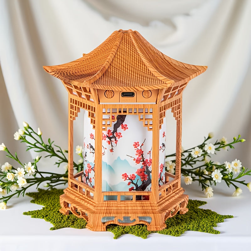 USB- Mini Humidifier & Night Light - Portable Cool/Dry Mist Air Humidifier with Quiet Operation, Traditional Chinese Pagoda & Tortoise Design, ABS for Home/Office/Car - Ideal Gift Suitable for Bedside, Small Rooms, Dry Skin