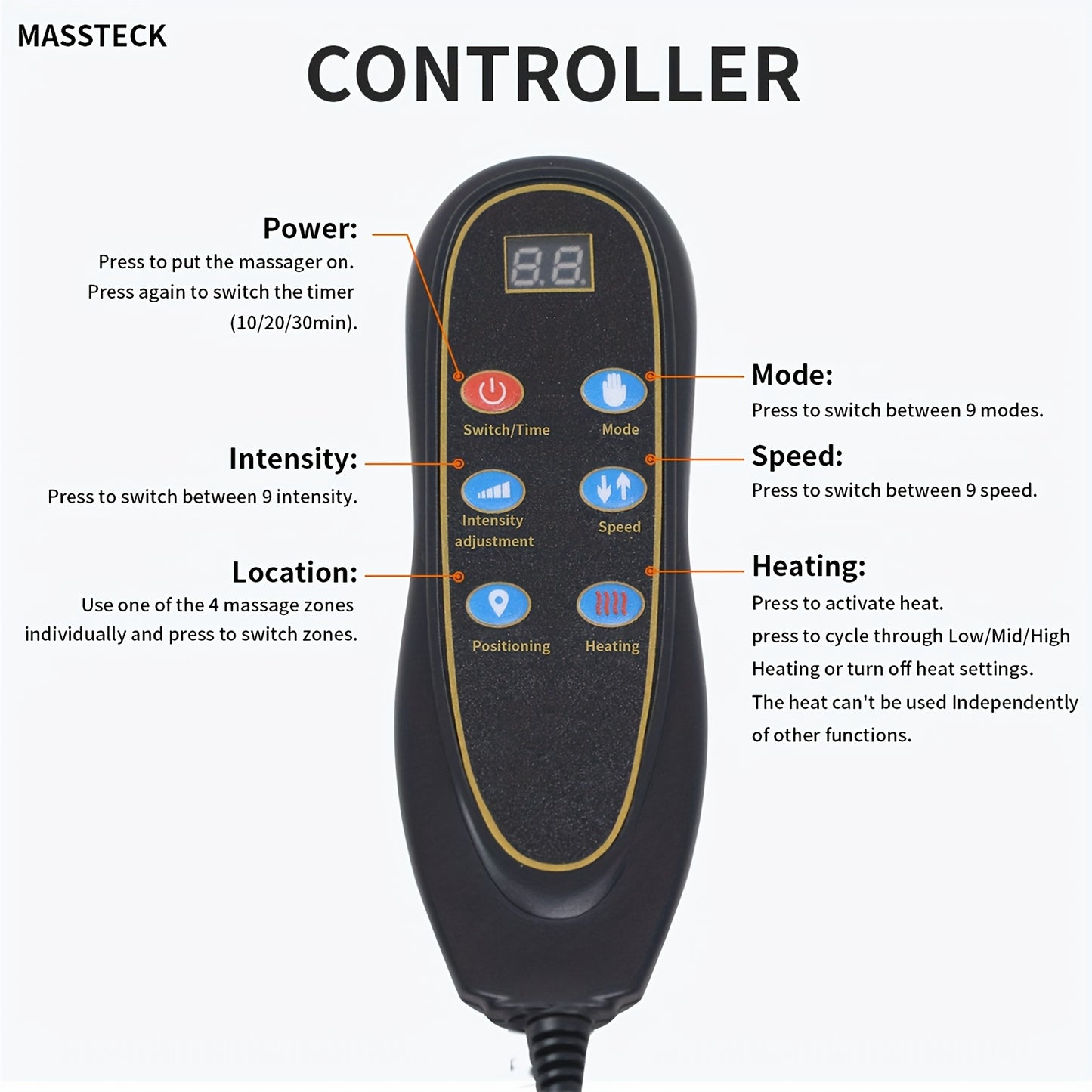 MASSTECK Massage Seat Cushion for Couch, Chair, Massager Mat with Heat, Lumbar Traction & Relax, 9 Vibration Motors & Triple Back Heating Pad, Full Body Massager for Back Waist Hip Leg, Massager Gift for Mom/Dad/Women/Men, Christmas Gift