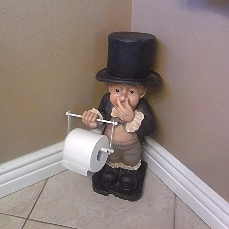Charming Ceramic Toilet Butler Statue - Funny Bathroom Paper Towel Holder, Self-Adhesive Wall Hanging, Home Decor Resin Decoration, Christmas/Halloween Gift Decoration