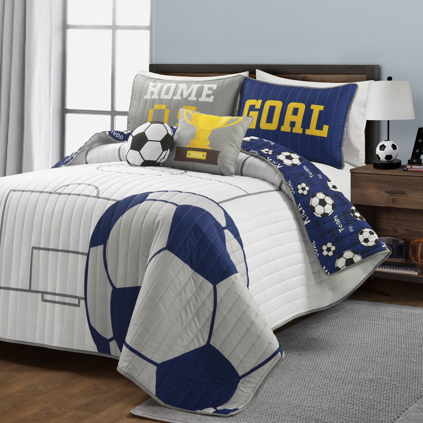 5Pc-Soft-Reversible-Quilt-Pitch Play-Microfiber-Bedspread-Oversized Quilt-Fall Home Decoration-Bedding Set-Room Decor-Bedroom-All Season-Machine Washable-Full/Queen/King/California King-Lightweight Quilted Comforter With Pillow Shams-Thanksgiving Present
