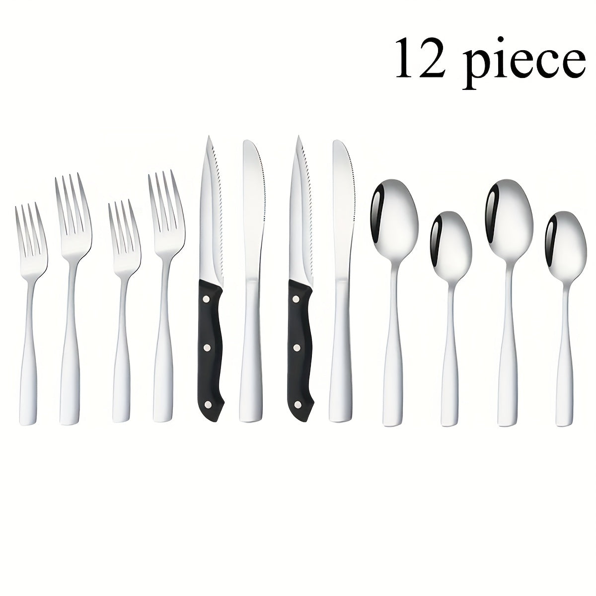 12/48/60pcs Black Stainless Steel Flatware Set, Mirror-Polished Cutlery Set for Home and Hotel Use, with Gift Box, Suitable for 2/8 People, Durable, Dishwasher Safe, Perfect for Halloween, Parties, Weddings, Banquets, Silverware Set