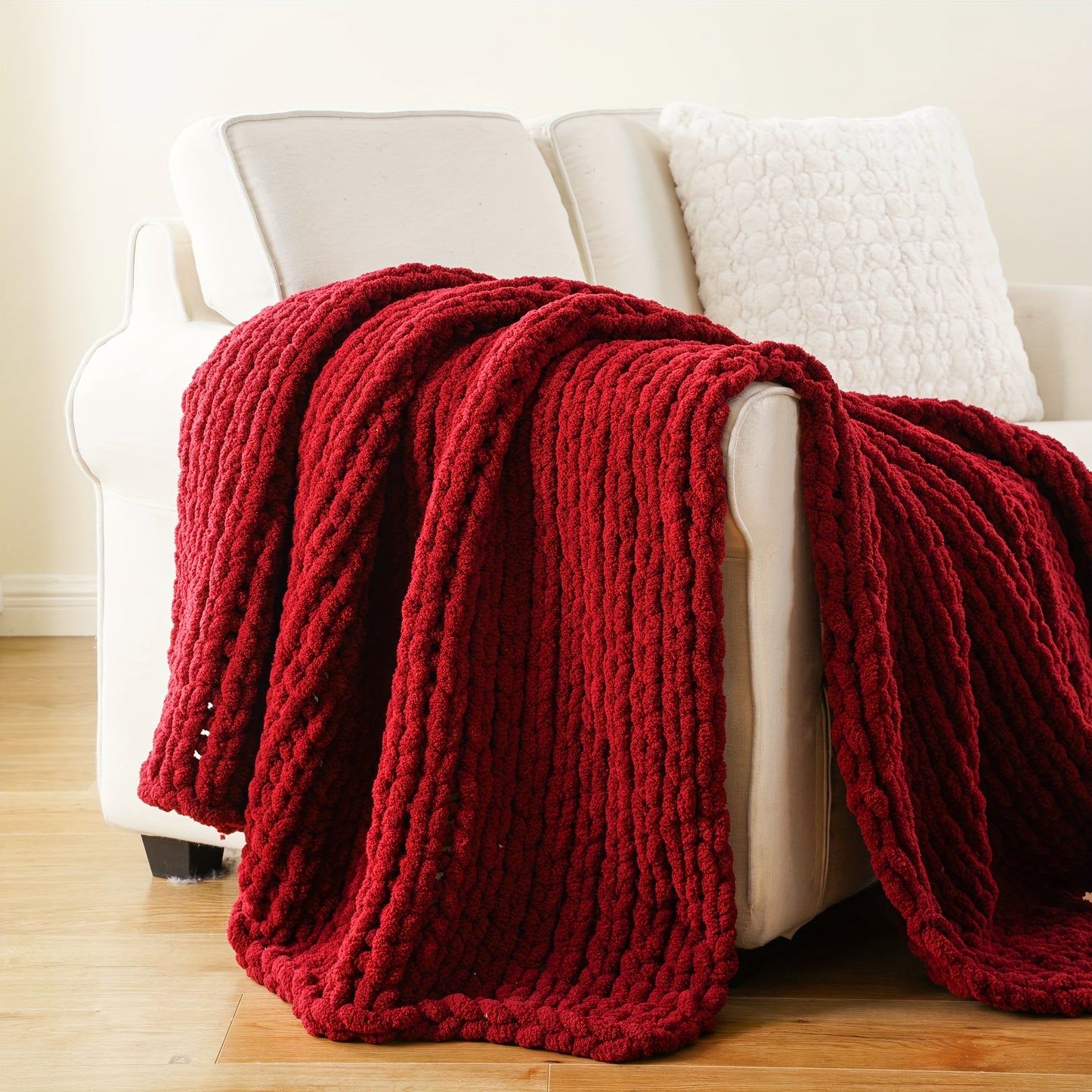 50"x60" Chunky Throw Blanket, Super Warm Soft Chenille Yarn Cable Blankets And Throws Cozy Thick Crochet Blanket for Sofa Bed Couch