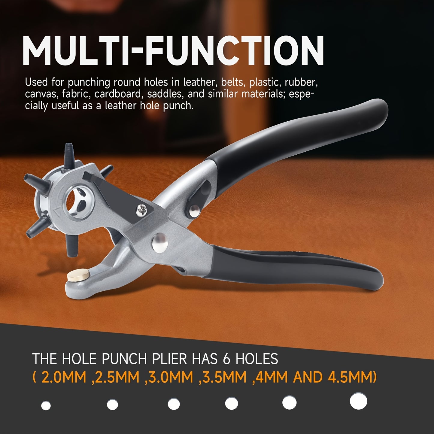 FORICOM Belt Hole Puncher Kit, Upgraded Version Leather Hole Punch for Belt, Saddles, Shoes, Fabric, DIY & Craft Projects, 6 Holes Heavy Duty Rotary Puncher, Easily Punches Perfect Round Holes