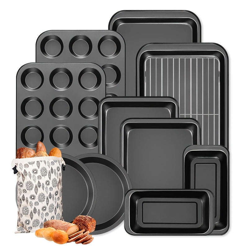 2/6/7/8/12/16/18pcs Non-Stick Baking Pan Set for Kitchen Oven, Baking Set with Round/Square Cake Pans, Bread Bags, Muffin Cups, Pizza Pan, Bread Scraper, Whisk, Spatula, Wire Rack, Measuring Spoon, Muffin Pan, Bread Pan, Baking Sheet, Cookie Sheet