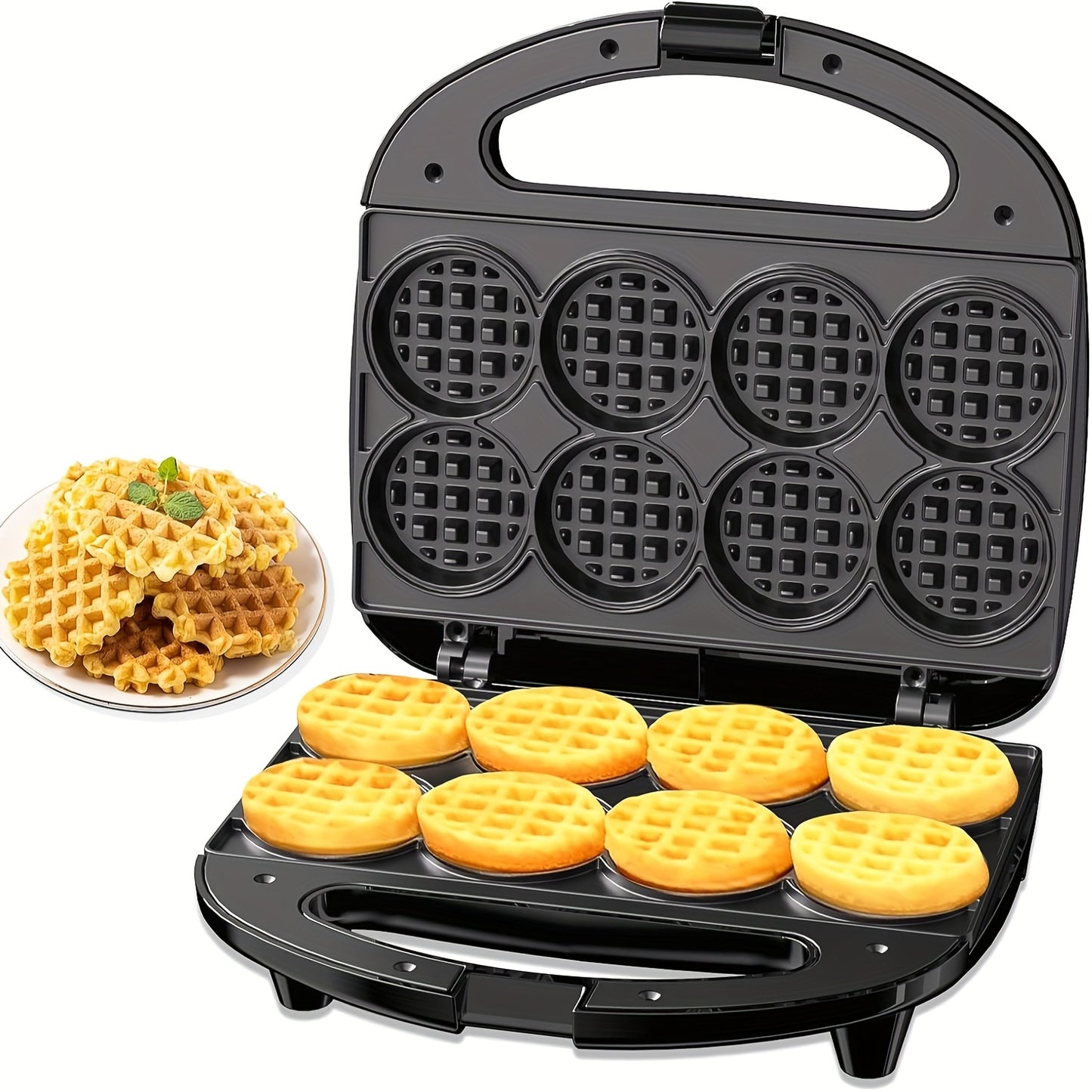 Mini Waffle Maker For, Makes 8 Bite-Sized 2'' Waffles, Dual Non-Stick Plates for Quick Release And Easy Cleaning, Perfect for Family Breakfasts