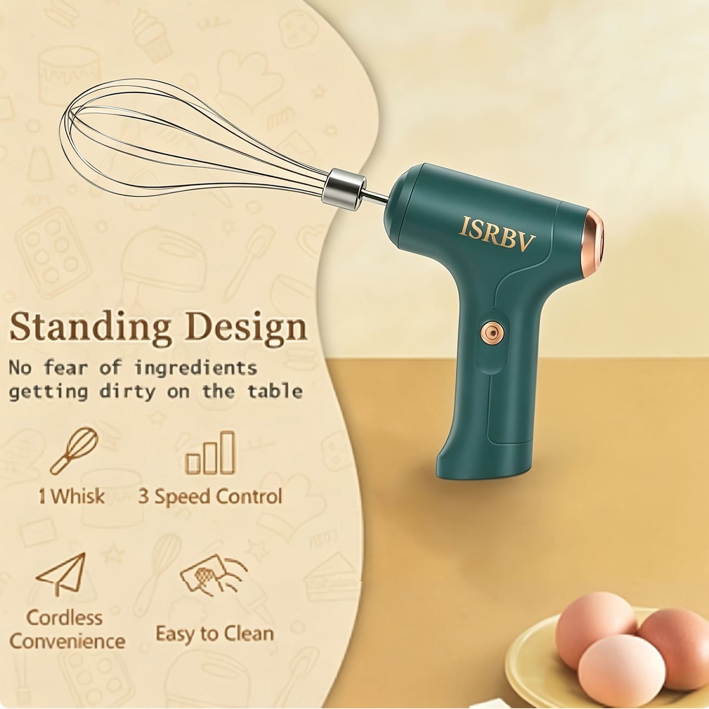 1pc Electric Mini Custard Beater, Wireless Electric Beater, Cream Beater, Cake Baking Beater, Ice Cream Mixer, For Home Kitchen Use