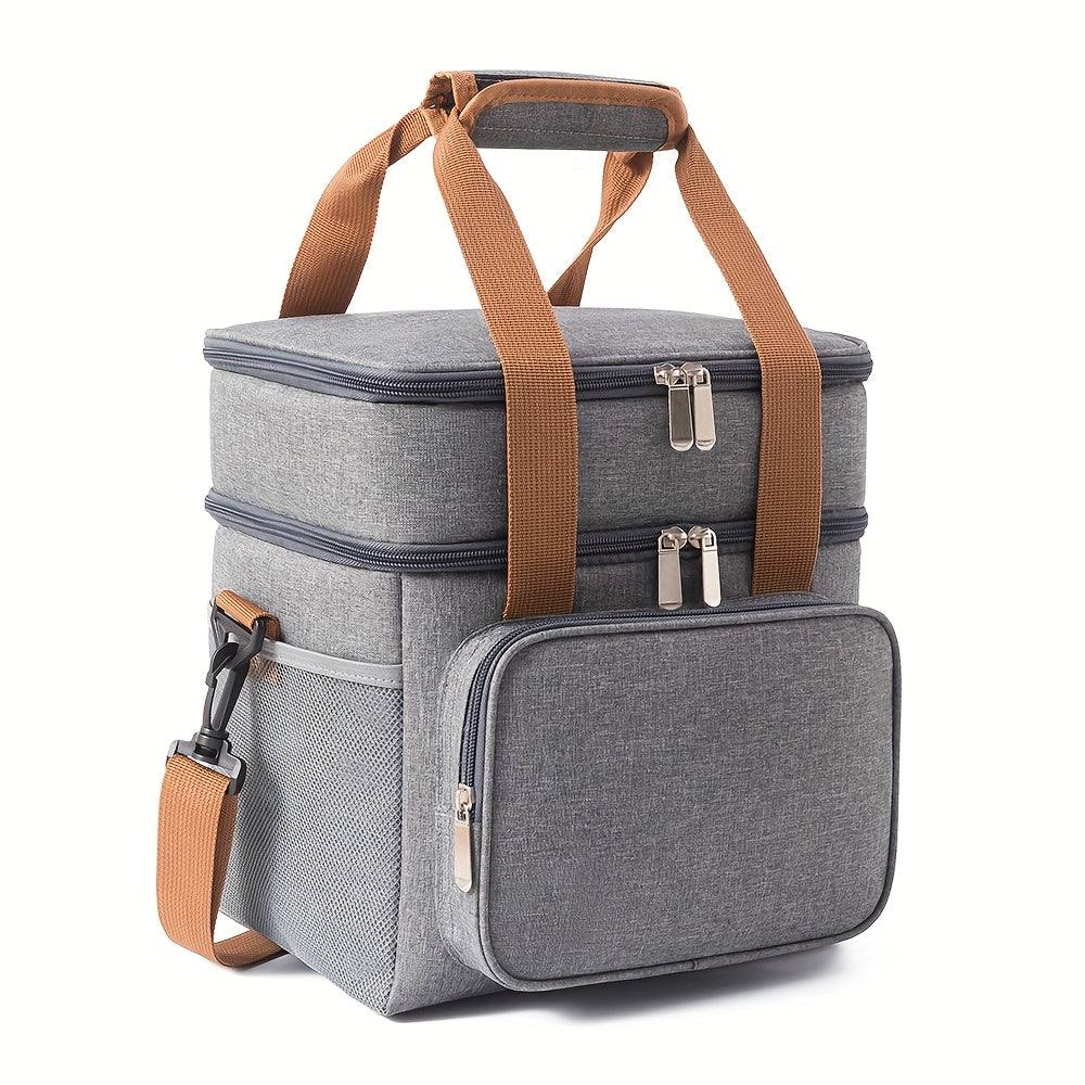 Expandable Double-Layer Insulated Lunch Bag - Leakproof, Durable Cooler Tote for Work, Office, Picnic & Beach - Lightweight with Adjustable Shoulder Strap