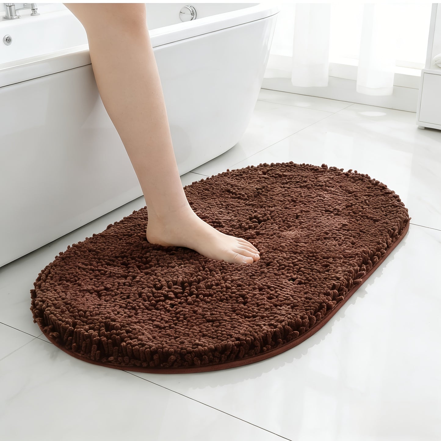 1pc, Chenier Bathroom Non-slip Mat - Super Absorbent Soft Carpet Non-slip Design Suitable For Bathroom Kitchen Indoor And Outdoor, Anti-slip Dog Mat/pet Mat, Comfortable And Durable Easy To Clean Oval Floor Mat
