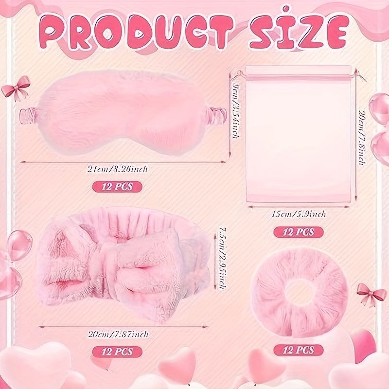 24/48 Pack Pink Party Spa Party Packs - 6/12 Headbands, 6/12 Sleep Masks, 6/12 Hair Bands, 6/12 Organza Gift Bags - Suitable for Bachelorette Parties, Bridal Showers, And Mother'S Day Gifts - The Best Set of Supplies for A Party Event