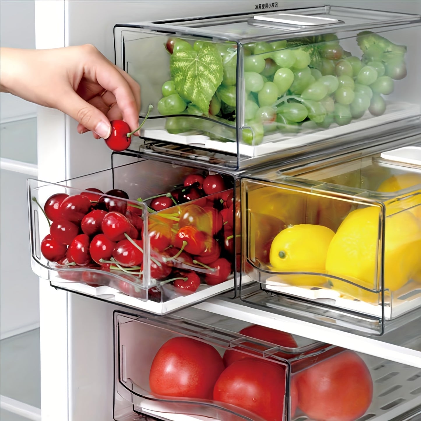 2 Pack Fridge Organizer Bins with Drain Board Stackable Refrigerator Organizer Bins, Reusable Food Storage Containers, Fridge Drawer Organizer, Kitchen, Produce, Fruit, Vegetable