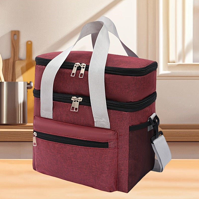 Large Capacity Insulated Lunch Bag | Leakproof, Waterproof, with Shoulder Strap, Double Pocket, Portable Picnic Bag for Men and Women, Suitable for Work, School, Picnic, and Beach