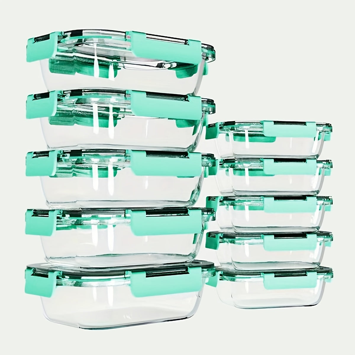 Set of 10 Glass Food Storage Containers with Lids, Leak-Proof, Airtight Glass Prep Containers, Suitable for Lunch, Takeout, And Leftovers, Dishwasher Safe