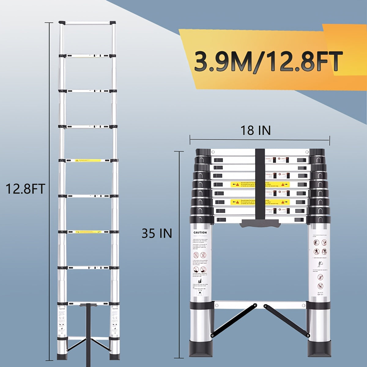 Telescoping Extension Ladder, Heavy-Duty Metal Extension Ladder, 330 Lbs Load Capacity, Easy to Install And Store, Multi-Purpose Folding Telescopic Ladder Can Be Used for Roof Repair, Household Moving And Outdoor Work