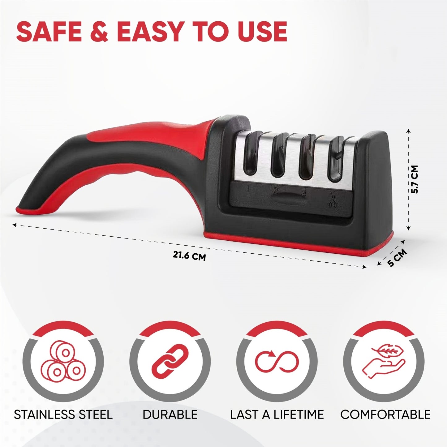 Knife Sharpener, 4-In-1 Blade Stainless Steel Sharpener And Scissors Sharpener, Anti-Slip Handle Professional Knife Sharpener, for Ergonomic And Easy to Use Knife Sharpening Kit